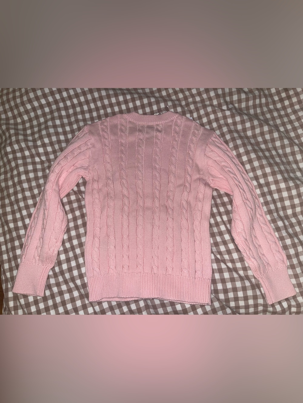 Pink Cable Knit Crewneck Sweater with Embroidered Bear Girls size small - Picture 5 of 5